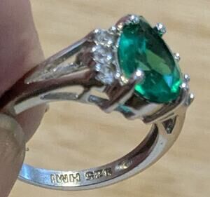 Vintage HMI Sterling Silver Teardrop Green Emerald CZ Ring Size 6